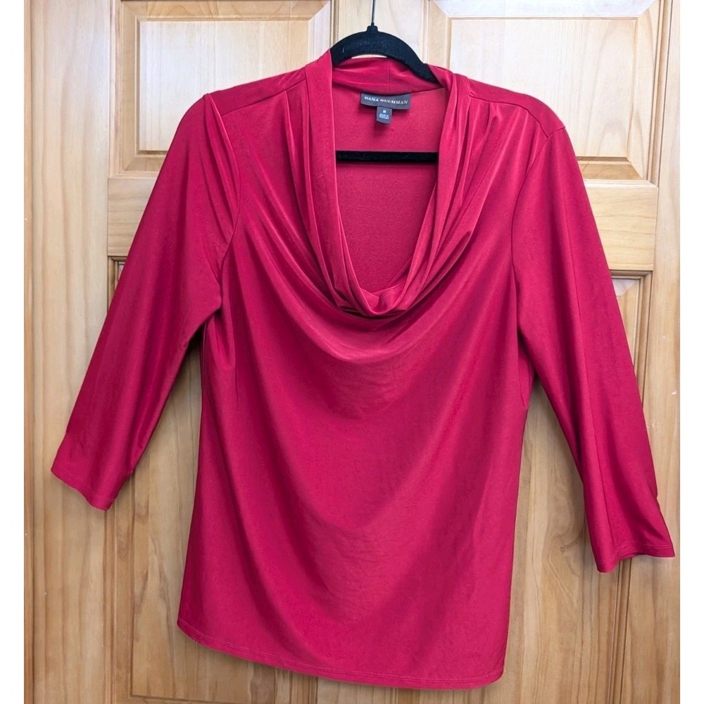 Dana Buchman Women's Medium Top Cowl Neck Long Sleeves Red Blouse Pullover